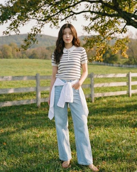 Áo Knit Polo - Navy Stripe