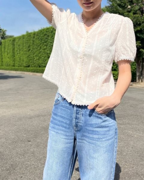 Áo Camille Top - White Cotton Lace
