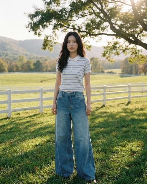 Áo Knit Polo - Cream/ Sky Blue