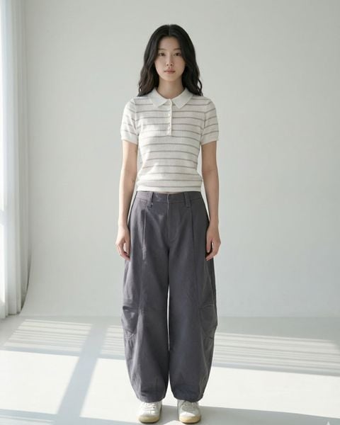 Áo Knit Polo - Cream/ Brown