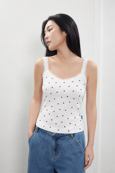 Áo Rose' Pointelle Tank - Heart Print