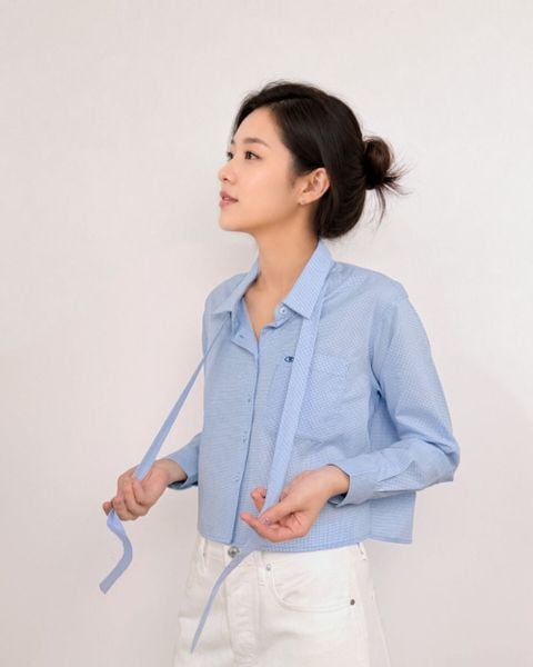 Áo Ivy Grace Shirt - Light Blue Micro Gingham