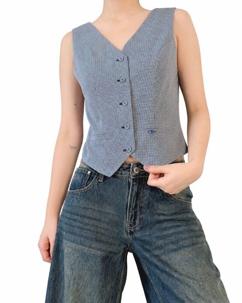 Áo Jet Gile - Navy Micro Gingham