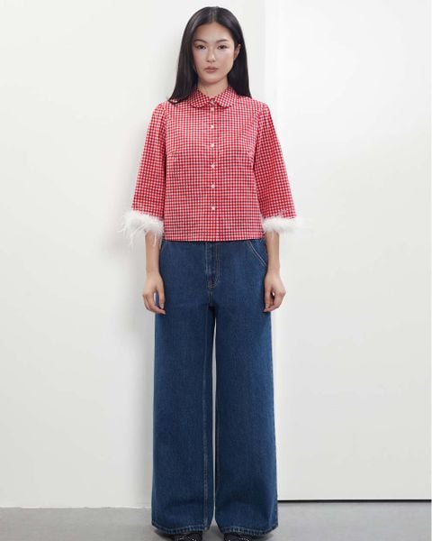 Detachable Feather Shirt - Red No.2 Gingham