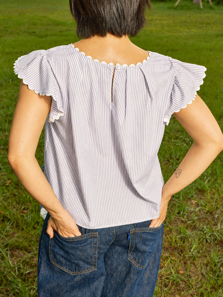 Áo Monte Carlo Blouse - Grey Pinstripe with Trim Lace