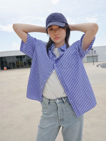 Áo Short Sleeve Big Shirt - Unisex Classic Blue Stripe
