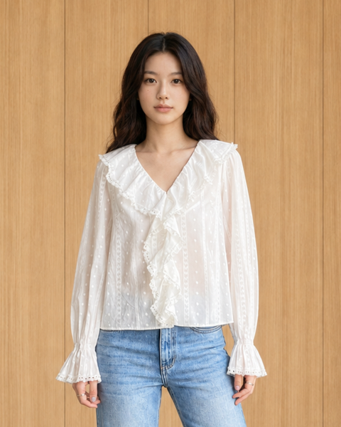 Áo Chloe Blouse - White Cotton Lace