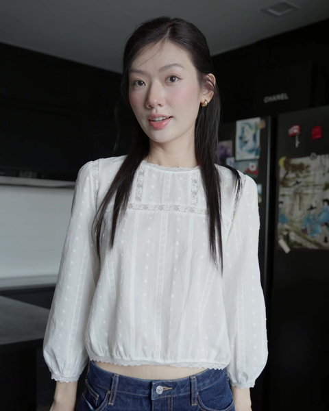 Áo Claudia Blouse - White Cotton Lace