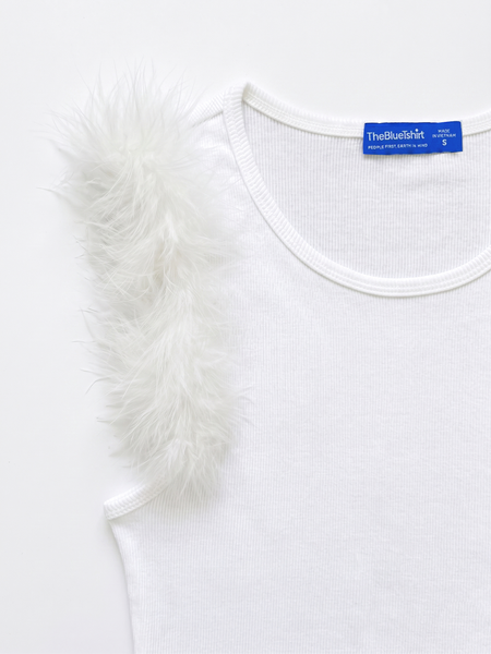 Áo Detachable Feather Rib Top - White