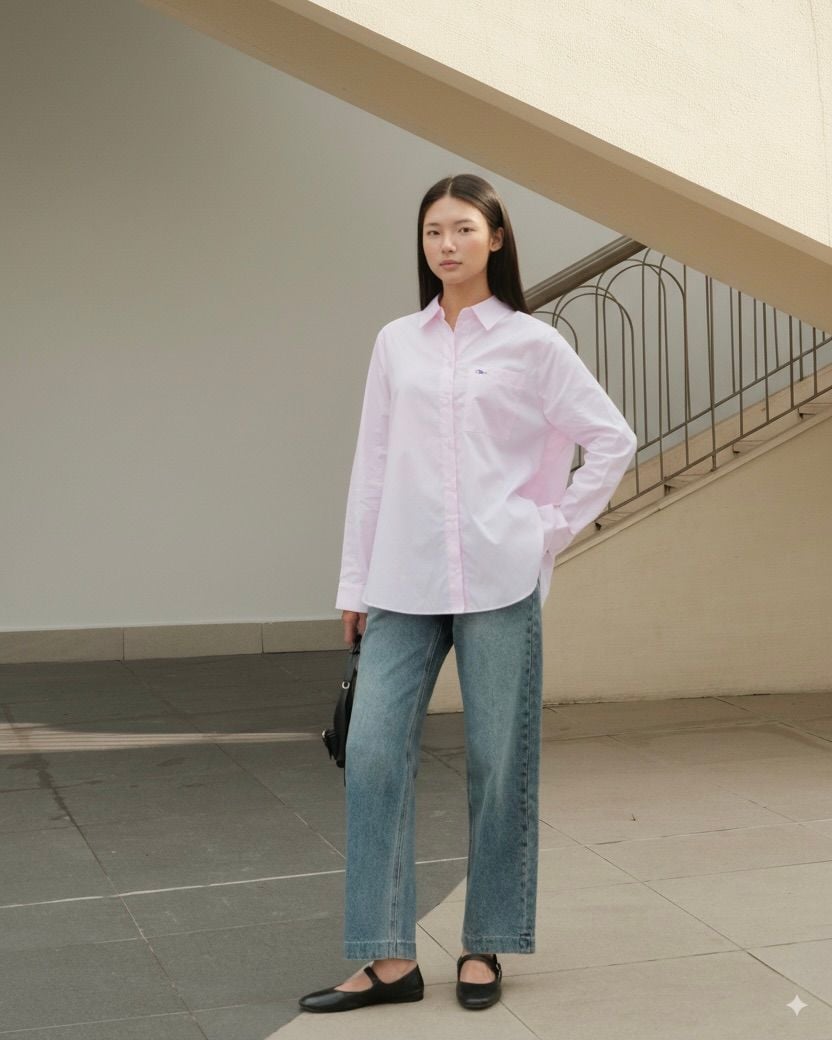 Áo New Pocket Oversize Shirt - Pink Poplin 110