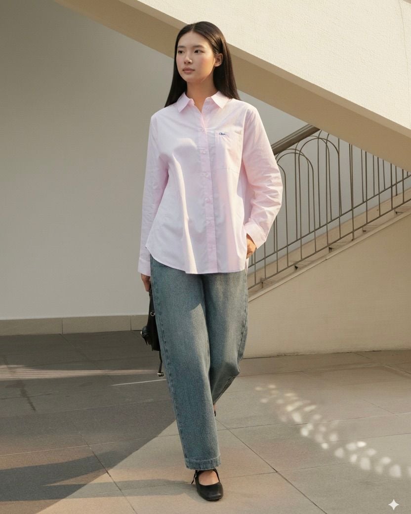 Áo New Pocket Oversize Shirt - Pink Poplin 110