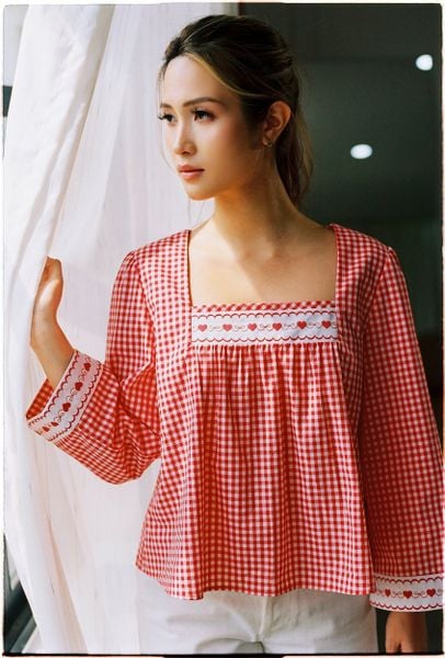 Áo Jo Blouse - Red No.2 Gingham Embroidery