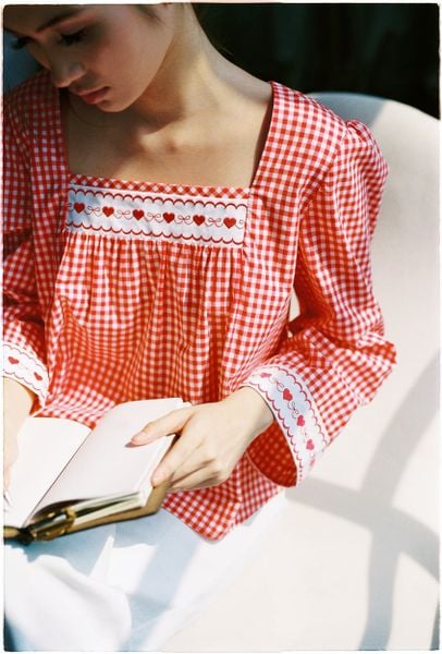 Áo Jo Blouse - Red No.2 Gingham Embroidery