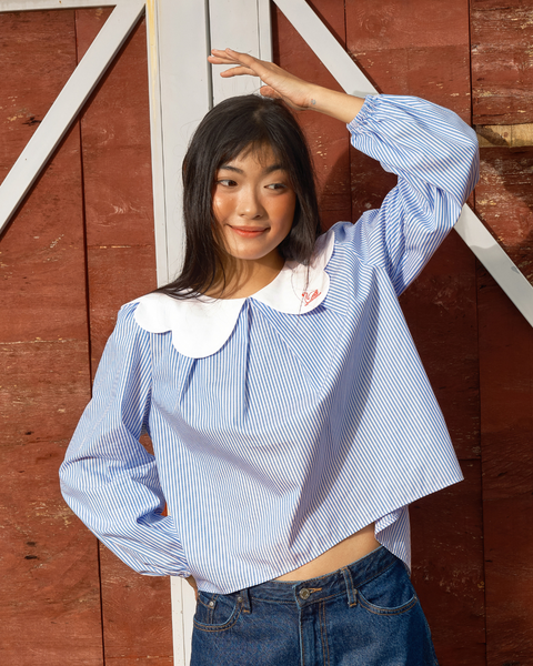 Áo Swan Blouse - Light Blue Stripe