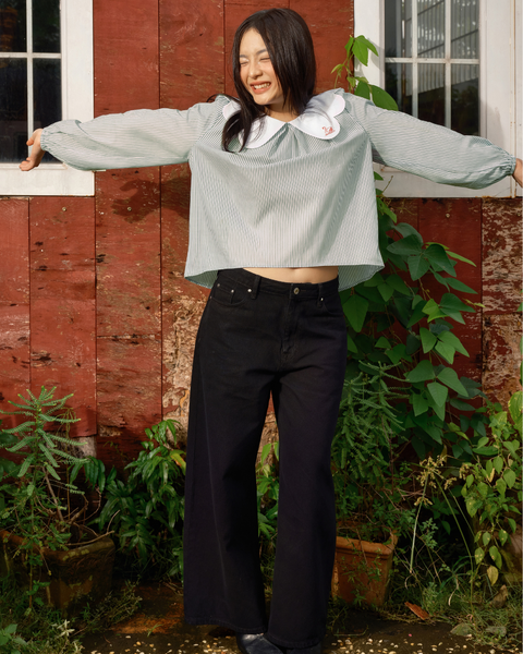 Áo Swan Blouse - Pine Green Stripe