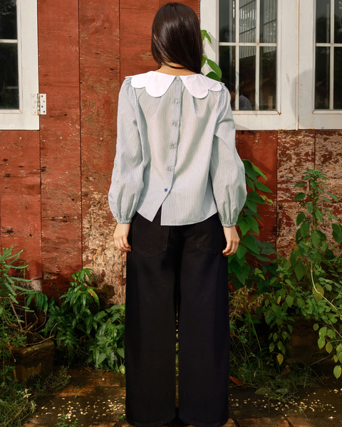 Áo Swan Blouse - Pine Green Stripe