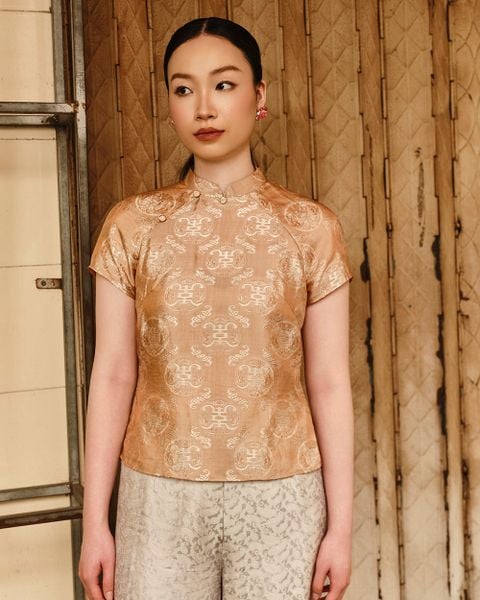 Áo Viễn Đông Lụa Tơ Tằm - Phỉ Thuý Nâu Vàng