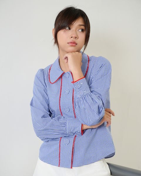 Áo Charlotte Shirt - Royal Blue Red Lace