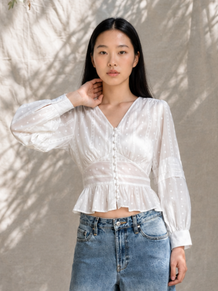 Áo La Muse Top - White Cotton Lace