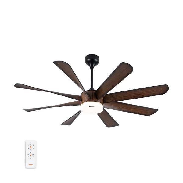 Quạt Trần Trang Trí 8 Cánh Nanoco NCFD6089L - Vân Gỗ, Động Cơ DC, Đèn LED, Remote