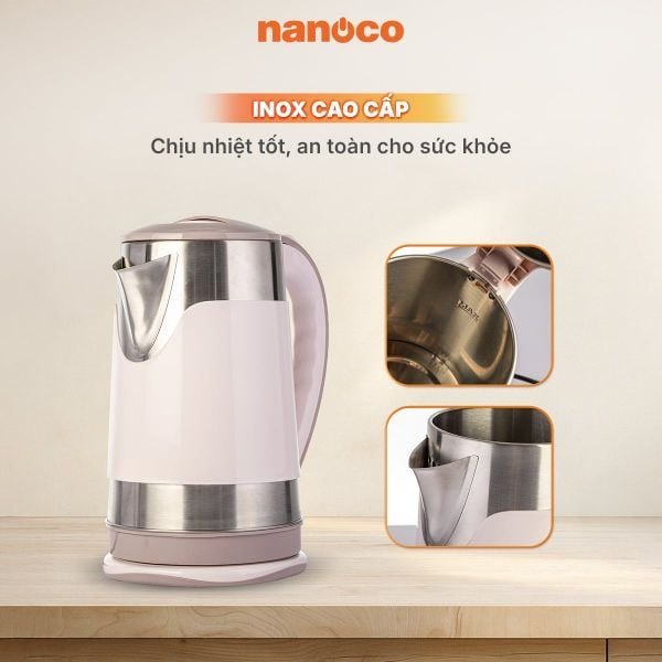 Bình đun siêu tốc inox Nanoco NKT3018BR 3.0L 1800W – Dung tích lớn
