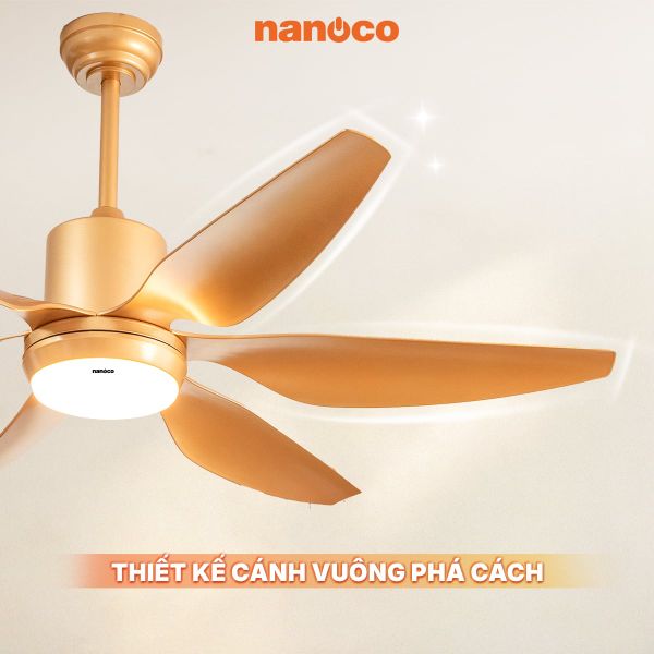 Quạt Trần 6 Cánh Nanoco NCF5462-GL - Đèn LED, Động Cơ DC, 3 Màu Sắc