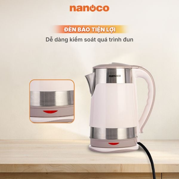 Bình đun siêu tốc inox Nanoco NKT3018BR 3.0L 1800W – Dung tích lớn