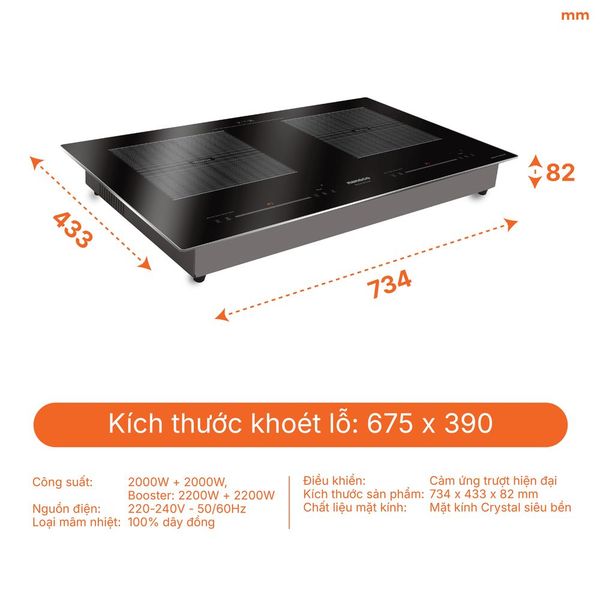 Bếp điện từ đôi Nanoco NICL482