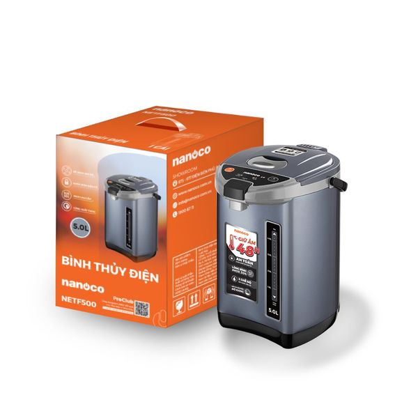 Bình thủy điện Nanoco NETF500 5L 750W – Inox 304, vỏ kim loại