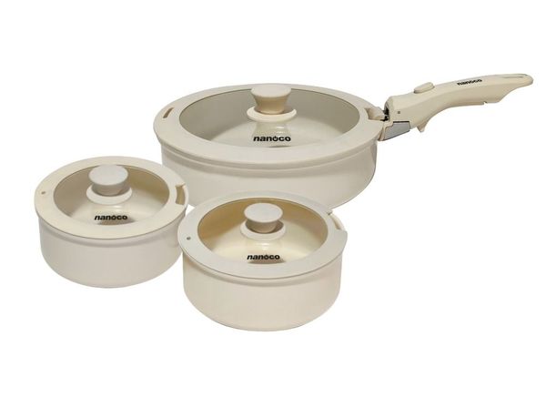 Bộ nồi chảo chống dính Nanoco NCWR650 3 món vàng kem