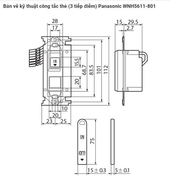 Công tắc thẻ Panasonic WNH5611-801 3 tiếp điểm 10A