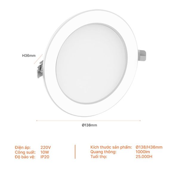 Đèn LED downlight Eco Metal Nanoco 10W 6500K Ø110