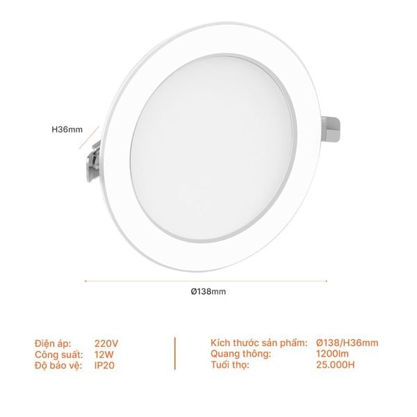 Đèn LED downlight Eco Metal Nanoco 12W 6500K Ø110