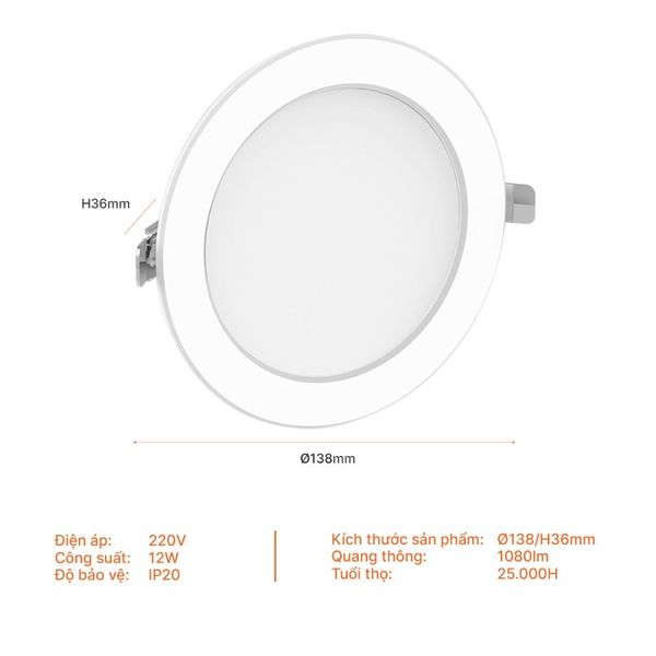 Đèn LED downlight Eco Metal Nanoco 12W đổi màu Ø110