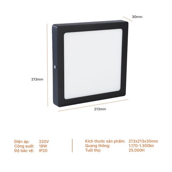 Đèn LED ốp nổi vuông Nanoco 18W đổi màu
