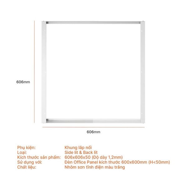 Khung lắp nổi cho đèn LED panel Office Nanoco NPLF6060 600x600