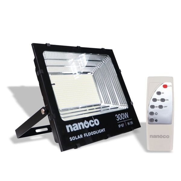 Bộ đèn pha LED năng lượng mặt trời Nanoco 300W IP67 trắng 6500K NLFS300650L + tấm solar NLFS300650S