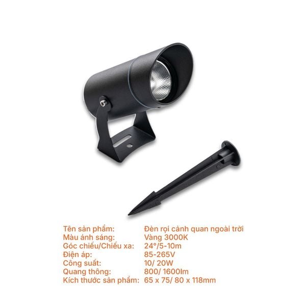 Đèn LED sân vườn Nanoco NSPH10243 10W 3000K góc chiếu 24 độ