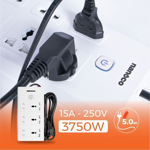 Ổ cắm có dây 3 ổ đa năng Nanoco NES3332 dây 5m