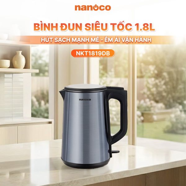 Bình đun siêu tốc inox Nanoco NKT1819 1.8L 1500W – Inox 304 (Xanh đen / Vàng đồng)