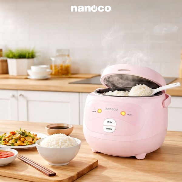 Nồi cơm điện nắp gài Nanoco NRC1010P 1L – Màu hồng, chống dính