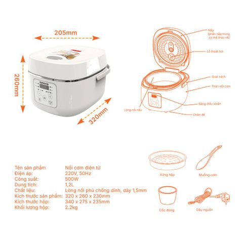 Nồi cơm điện tử Nanoco NRC1202BE 1.2L lòng tổ ong màn hình LED