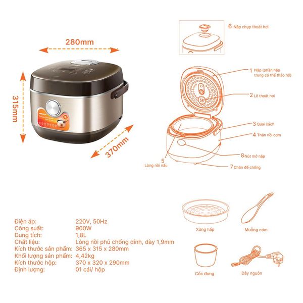 Nồi cơm điện tử Nanoco NRC1807GO 1.8L cảm ứng, hẹn giờ