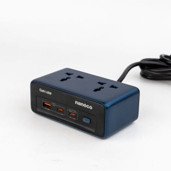 Ổ cắm có dây để bàn sạc nhanh GaN 45W Nanoco NES232C1A-2 dây 2m