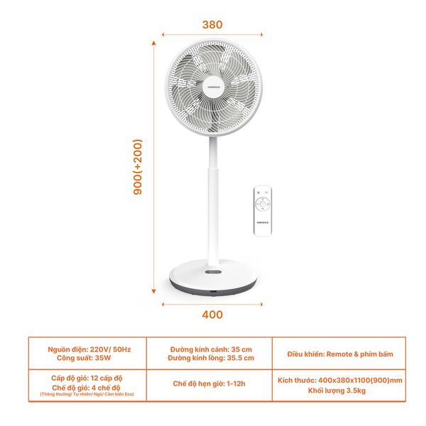 Quạt đứng remote BLDC Nanoco NEF1499