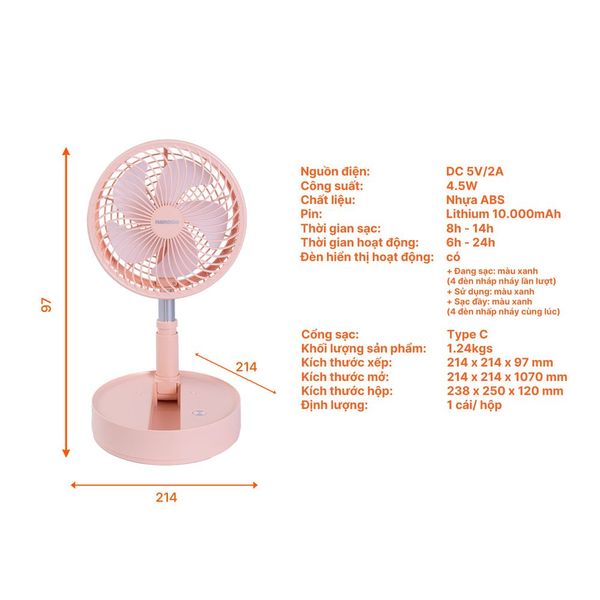 Quạt sạc gấp gọn Nanoco NFF1618
