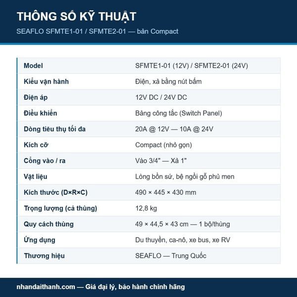 Toilet điện di động SEAFLO SFMTE dùng trên du thuyền xe bus