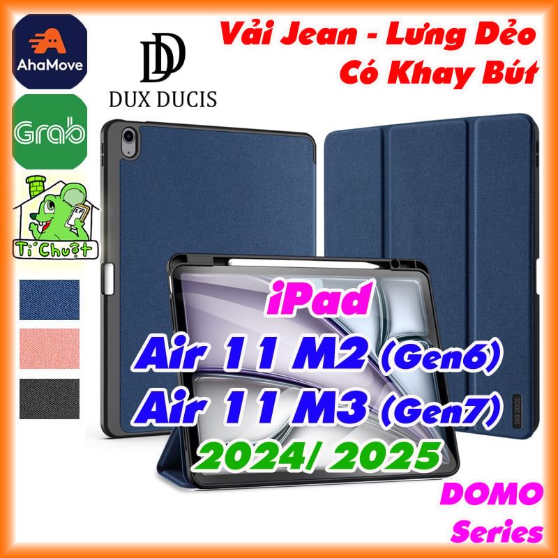 Bao da iPad AIR 11 M2 2024/ M3 2025 DUX DUCIS DOMO Series Lưng Dẻo Vải Jean Có Khay Bút
