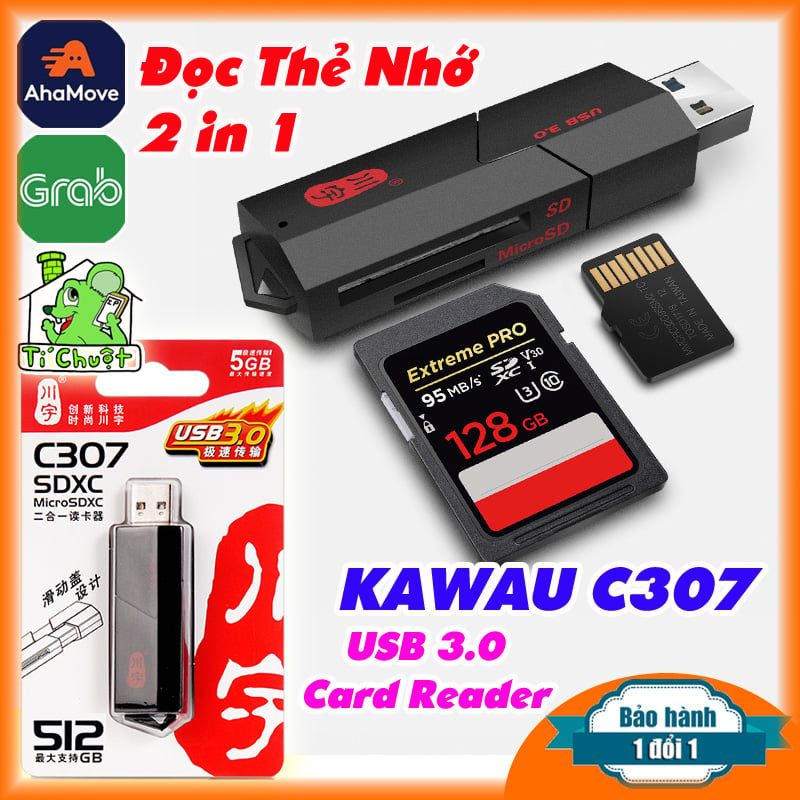 Đầu Đọc Thẻ Nhớ USB 3.0 Đa Năng 2 in 1 KAWAU C307 Chính hãng Chuanyu