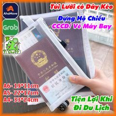 Túi Ví Lưới Có Dây Khóa Kéo Đựng Giấy Tờ CCCD Hộ Chiếu PassPort Vé Máy Bay Nhỏ Gọn Tiện Lợi